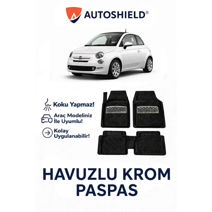 Fiat 500 Serisi Tüm Modeller İle Uyumlu Universal Derin Havuzlu Paspas Krom Karbon