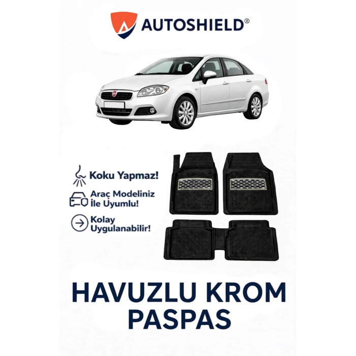 Fiat Linea Serisi Tüm Modeller İle Uyumlu Universal Derin Havuzlu Paspas Krom Karbon