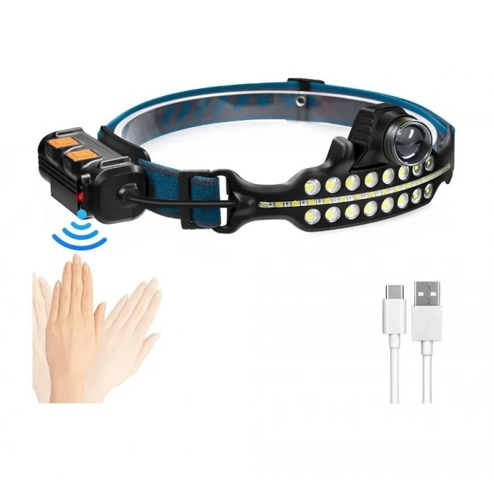 Fithome W690 7 Aydınlatma Modlu Xpe Cob Led Sensörlü Dahili Pilli Usb Şarj Edilebilir Kafa Feneri