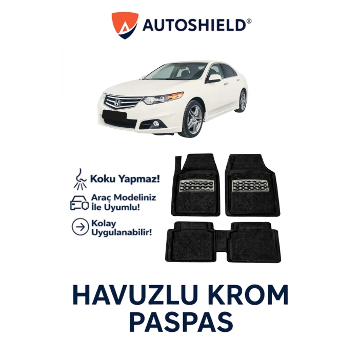Honda Accord Serisi Tüm Modeller İle Uyumlu Universal Derin Havuzlu Paspas Krom Karbon