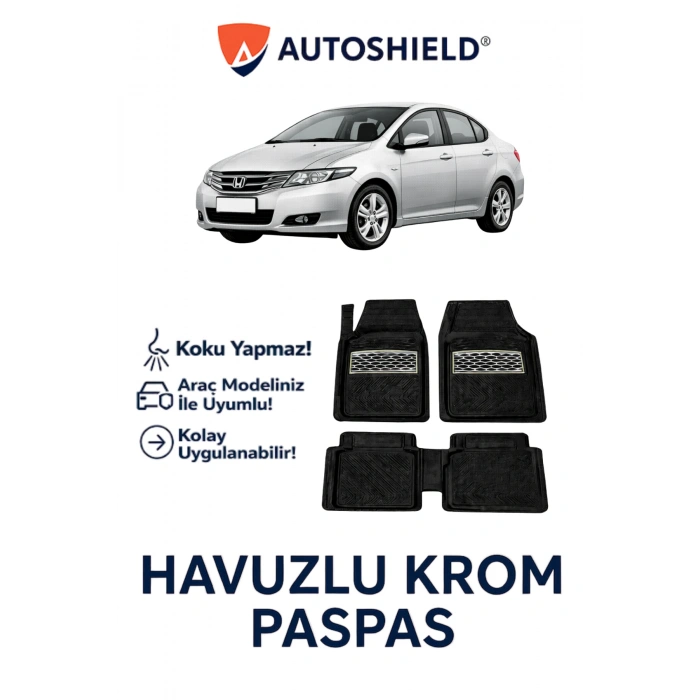 Honda City Serisi Tüm Modeller İle Uyumlu Universal Derin Havuzlu Paspas Krom Karbon