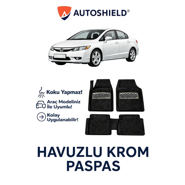 Honda Civic Serisi Tüm Modeller İle Uyumlu Universal Derin Havuzlu Paspas Krom Karbon