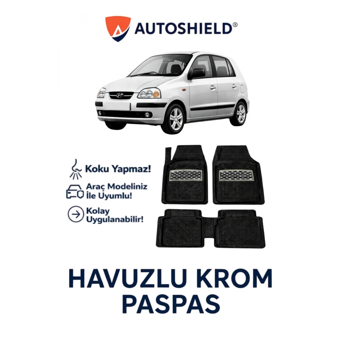 Hyundai Atos Serisi Tüm Modeller İle Uyumlu Universal Derin Havuzlu Paspas Krom Karbon