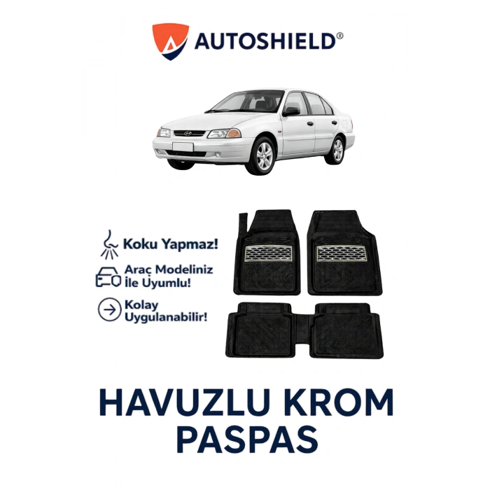 Hyundai Excel Serisi Tüm Modeller İle Uyumlu Universal Derin Havuzlu Paspas Krom Karbon