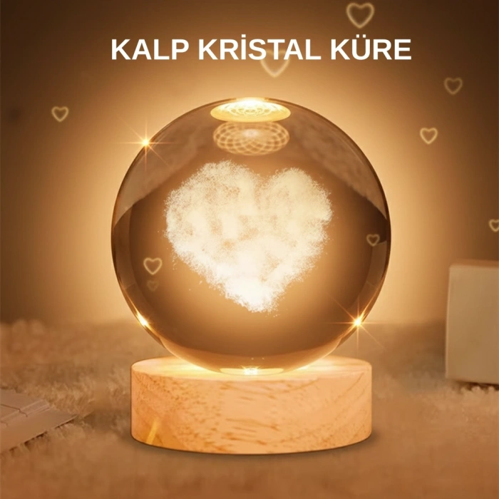 Kalpli Işıklı Cam Küre Ahşap Standlı Dekoratif Gece Lambası