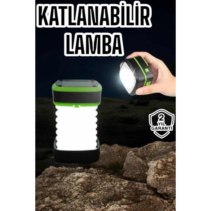 Katlanabilir Kamp Lambası Solar Fener Görünümlü 3 Kademeli Şarjlı