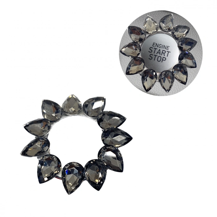 Kristal Damla Taşlı Start Stop Düğme Halkası Füme