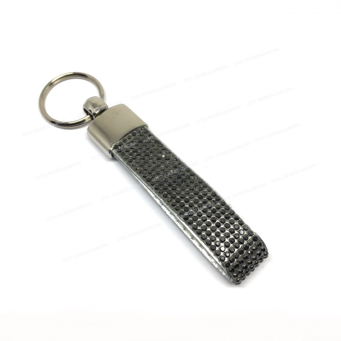 Kristal Taşlı Deri Oto Anahtarlık Füme