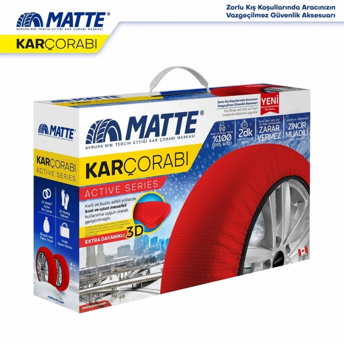 MATTE Active Series Oto Araba Lastik Anti Patinaj Kar Çorabı Kırmızı XXL