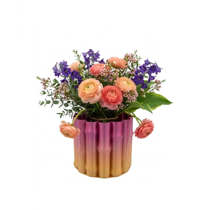 Modern 3d Baskı Mor Sarı Vazo Ev Ofis Dekorasyon Şık Tasarım