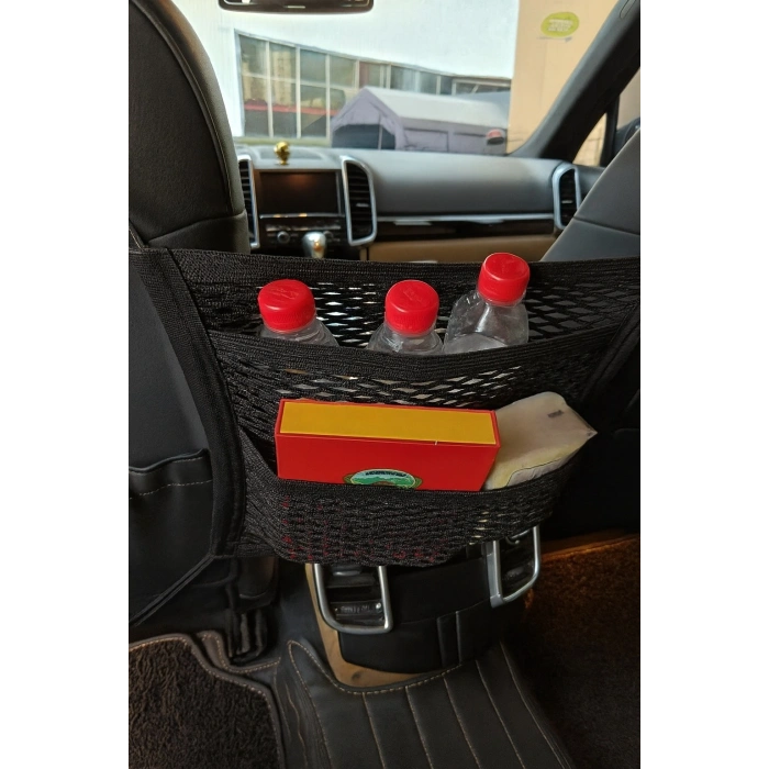 Oto Koltuk Arası File Ahtapot Ağ Düzenleyici Araç İçi Organizer 3 Cepli 30x28cm Siyah