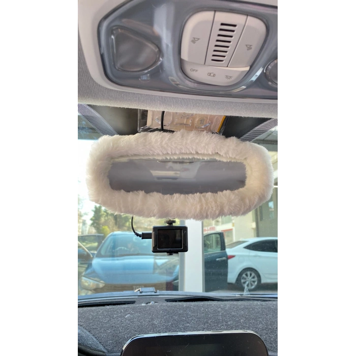 Peluş Dikiz Ayna Kılıfı Süs Beyaz