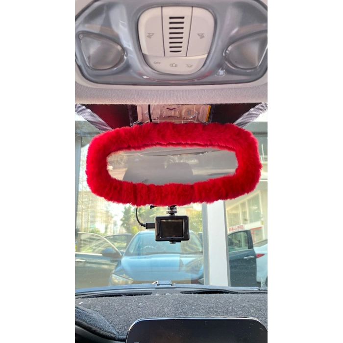 Peluş Dikiz Ayna Kılıfı Süs Kırmızı