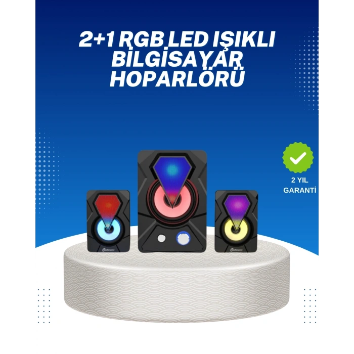 Rgb Işıklı Usb Hoparlör Seti 9w Çıkış Gücü Derin Bas
