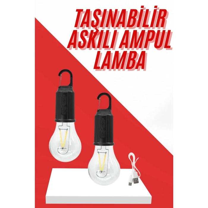 Şarjlı Aydınlatma Ampul Tasarımlı Ambians Işık Askılı Kamp Lambası
