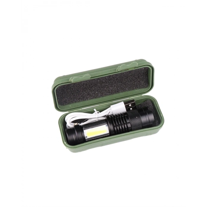 Şarjlı Led El Feneri - 14500 Pil Dahil, 4 Işık Modu, Mini Boy