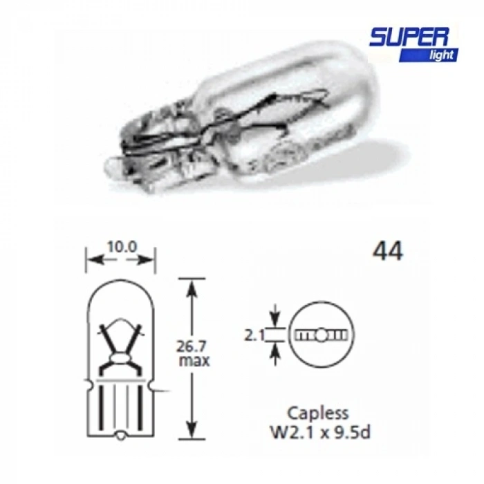 Super Light T10 Dipsiz Halojen Park Ampulü 12v 2li