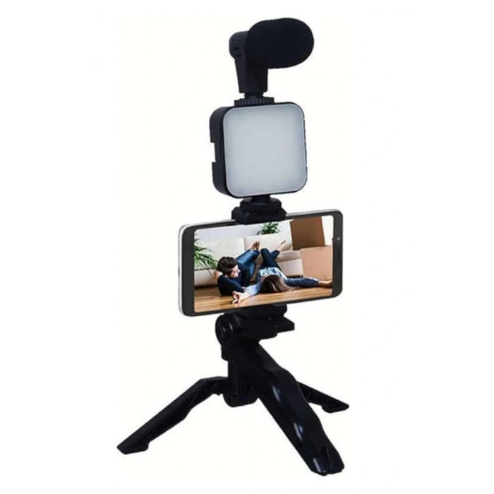 Telefon Tutucu Mikrofonlu Işıklı Youtuber Video Kayıt