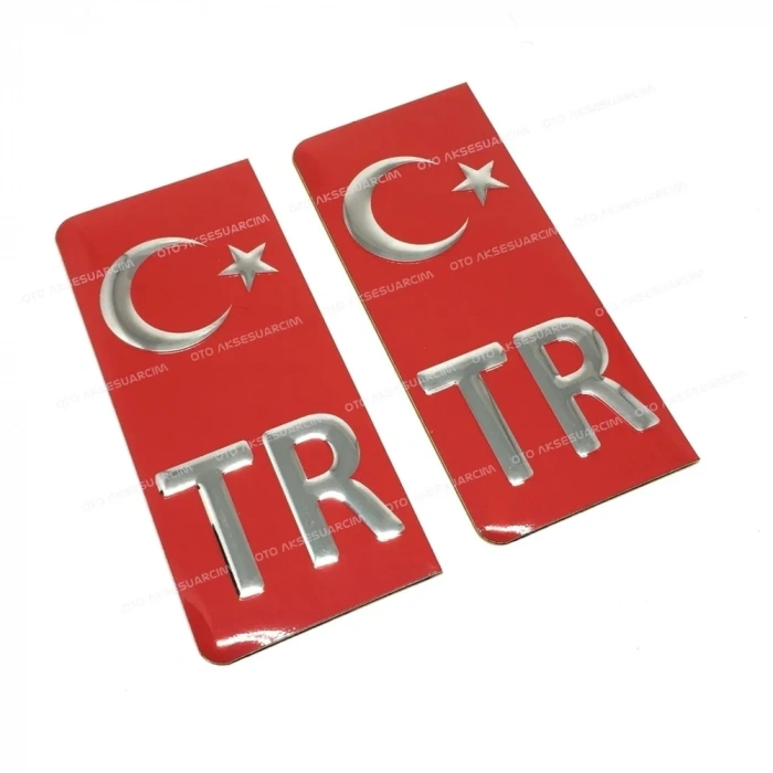 TR Plaka Arması Metal Etiket Sticker Kırmızı 2li