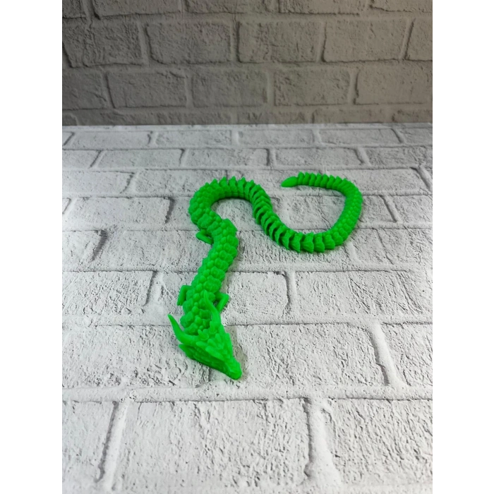 Yeşil Hareketli Ejderha Figürü Esnek Gövdeli Fantastik Dekor 60 Cm