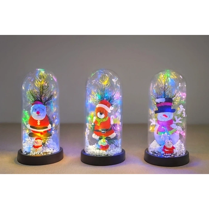 Yılbaşı Temalı Işıklı  Dekoratif Cam Fanus Alk5075