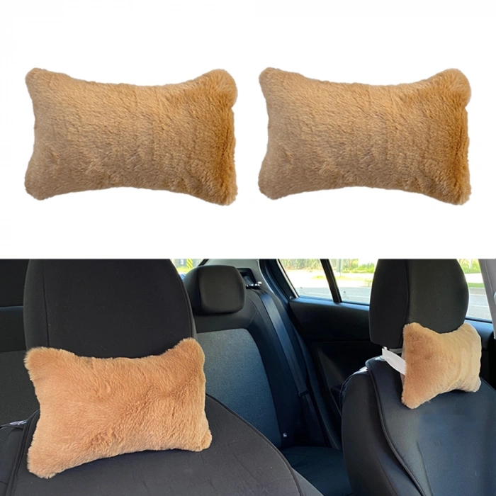 Yumuşak Peluşlu Ortopedik Araba Seyahat Boyun Yastığı 2li Kahverengi