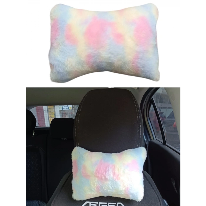 Yumuşak Peluşlu Ortopedik Araba Seyahat Boyun Yastığı Tekli Gökkuşağı