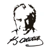 K.Atatürk Silüetli İmzalı Oto Sticker Siyah 19x15cm