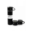 Termos Paslanmaz Çelik Termos Siyah Renk 3 Bardaklı Termos Seti