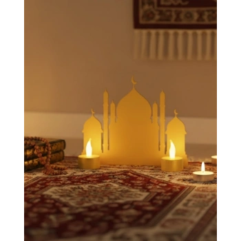 3d Led Mumlu Cami Dekorasyonu 2 Adet Pilli Mum Hediyeli