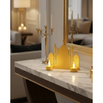 3d Ramazan Cami Dekor 2 Mumlu Işıklı Masa Üstü Biblo