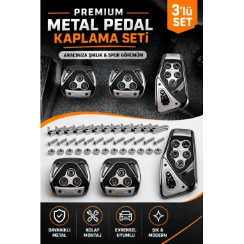 Manuel Araç Uyumlu Kaydırmaz Pedal Seti 3 Parça Siyah