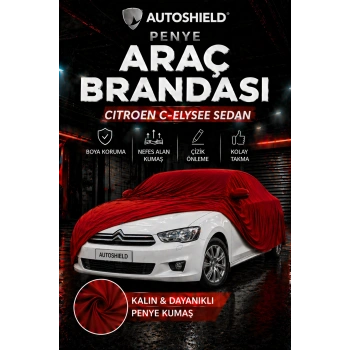 Citroen C-Elysée Sedan Penye Araç Brandası Kumaş Garaj Brandası Oto Koruma Örtüsü Kırmızı