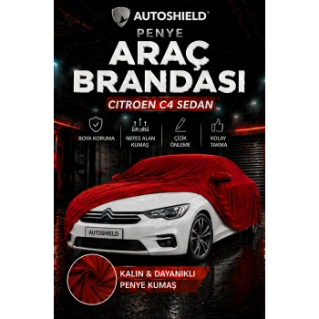 Citroen C4 Sedan Penye Araç Brandası Kumaş Garaj Brandası Oto Koruma Örtüsü Kırmızı