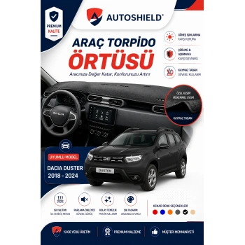 Dacia Duster Torpido Örtüsü (2018-204) Tam Uyumlu | Ön Göğüs Koruma Önleyici Siyah