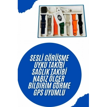 Akıllı Saat 7 Kordon Hediyeli Takvim Alarm Nabız Ölçer Bildirim Görme Sesli Görüşme