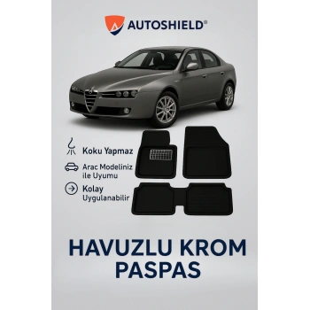 Alfa Romeo 159 Serisi Tüm Modeller İle Uyumlu Universal Derin Havuzlu Paspas Krom Karbon