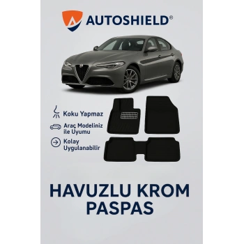 Alfa Romeo Giulia Serisi Tüm Modeller İle Uyumlu Universal Derin Havuzlu Paspas Krom Karbon