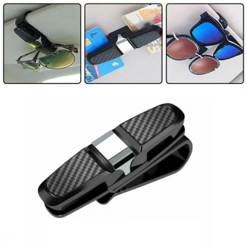 Araç İçi Gözlük Kart Tutacağı 2 Klipsli 180° Döner Karbon Desenli