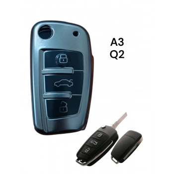 Audi A3 Q2  Anahtar Uyumlu Silikon Oto Anahtar Kumanda Kabı Kılıf Siyah