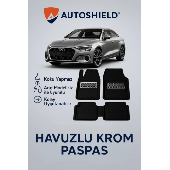 Audi A3 Serisi Tüm Modeller İle Uyumlu Universal Derin Havuzlu Paspas Krom Karbon