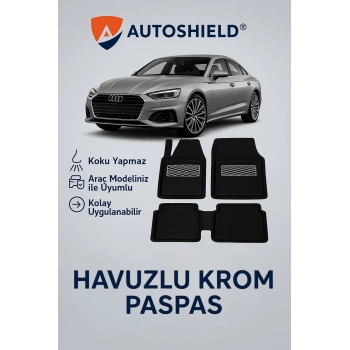 Audi A5 Serisi Tüm Modeller İle Uyumlu Universal Derin Havuzlu Paspas Krom Karbon