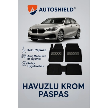 BMW 1 Serisi Tüm Modeller İle Uyumlu Universal Derin Havuzlu Paspas Krom Karbon