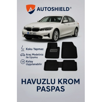 BMW 3 Serisi Tüm Modeller İle Uyumlu Universal Derin Havuzlu Paspas Krom Karbon