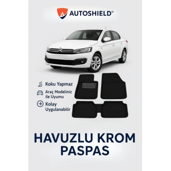 Citroen C-Elysée Serisi Tüm Modeller İle Uyumlu Universal Derin Havuzlu Paspas Krom Karbon