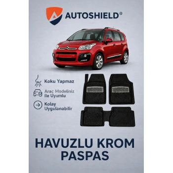 Citroen C3 Picasso Serisi Tüm Modeller İle Uyumlu Universal Derin Havuzlu Paspas Krom Karbon
