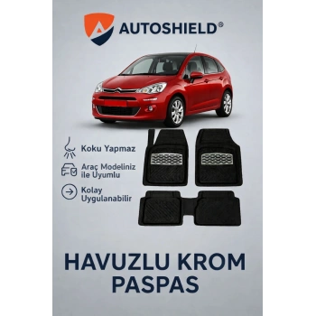 Citroen C3 Serisi Tüm Modeller İle Uyumlu Universal Derin Havuzlu Paspas Krom Karbon
