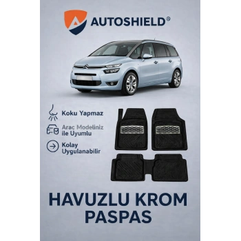 Citroen C4 Grand Picasso Serisi Tüm Modeller İle Uyumlu Universal Derin Havuzlu Paspas Krom Karbon