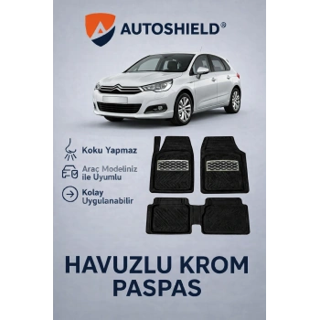 Citroen C4 Serisi Tüm Modeller İle Uyumlu Universal Derin Havuzlu Paspas Krom Karbon