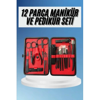 Deri Çantalı Siyah Paslanmaz Çelik 17 Parça Manikür Pedikür Seti